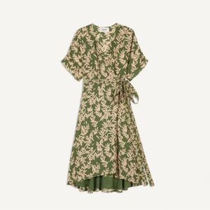 BA&SH Tabby Botanical Wrap Over Dress Green Midi Length Dress XS
